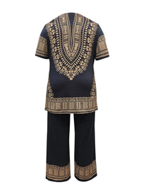 Plus - Size Dope Ethnic - Style Set! Black & Gold Print, Slays & Comfy Good Vibrations