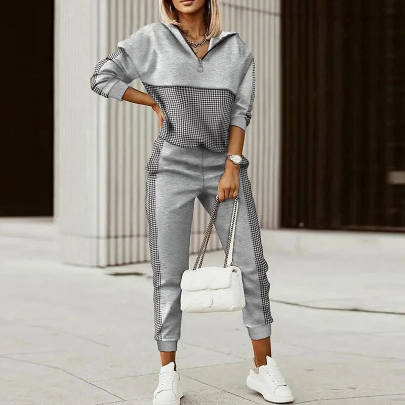 Spring Autumn Lady Casual Long Pants Suit Women Patchwork Zip Top Print Trousers Set Loose High Waist Pants Two Piece Set Outfit Good Vibrations