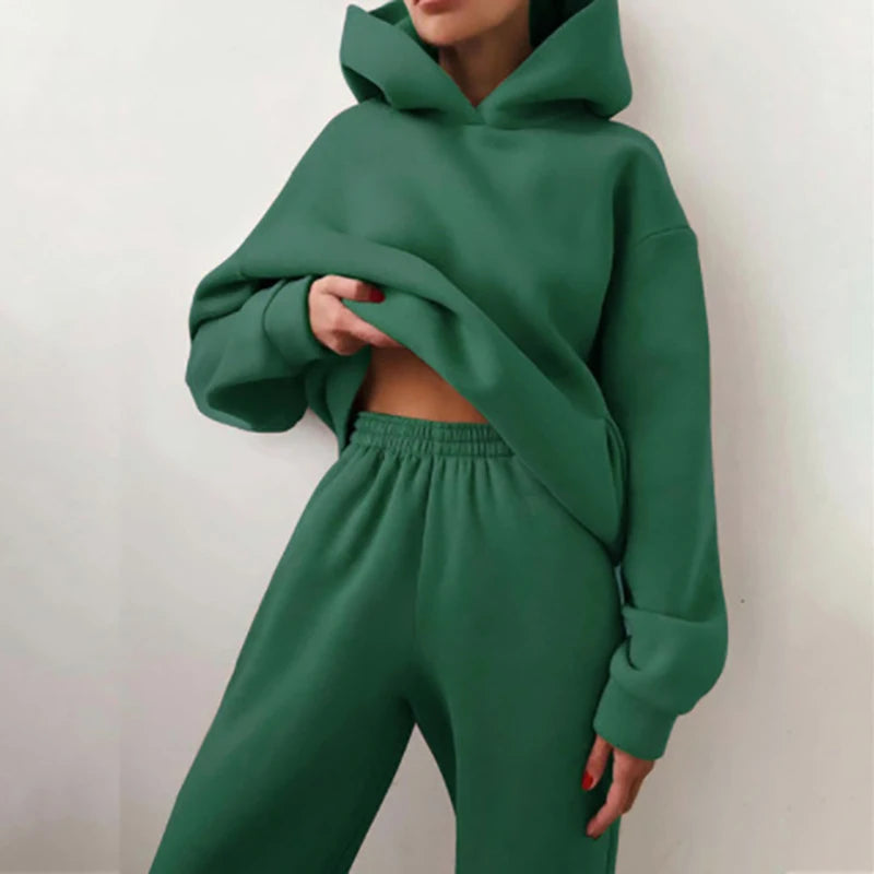 Women Two Piece Sets Tracksuit 2022 Autumn Casual Solid Long Sleeve Hoodie Sweatshirts Female Fashion Oversized Trouser Suits Good Vibrations