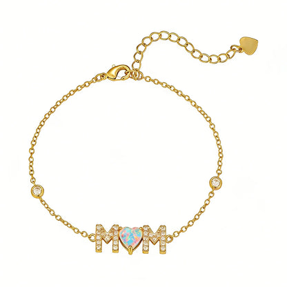 Gifts for Mother from Child,Family Love Jewelry,White Opal & Cubic Zircon,Sentimental MOM Bracelet Perfect for Mother's Day Gift Good Vibrations