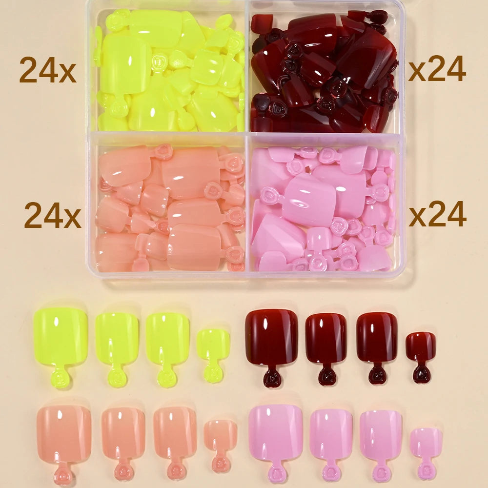 96Pcs/Box French Fake Toenails Butterfly/Flower Design Short Square  Press On Toenail Glossy Full Cover False Toe Nail Extension Good Vibrations