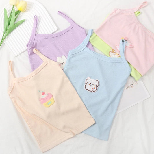 Girls' Vest, Children's Summer Outdoor Camisole, Baby Candy Colored Vest, Base Shirt, Cartoon Soft Children's Clothing Top Good Vibrations