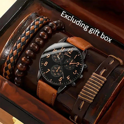 New Hip Hop Mens Fashion Watches Luxury Male Clock Wristwatch Sport MensWrist Watch Bracelet Set Relogio Masculino Good Vibrations