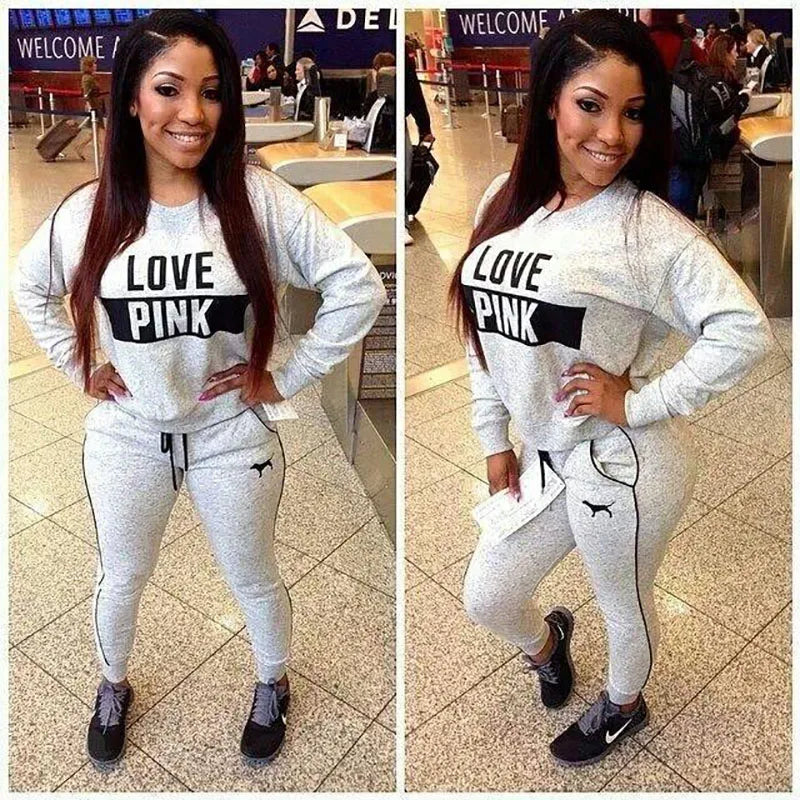 Fashion New Sweatshirts Women Sportswear Printed Letter Spring Tracksuits Long-sleeve Casual Sport Costumes Mujer 2 Piece Set Good Vibrations