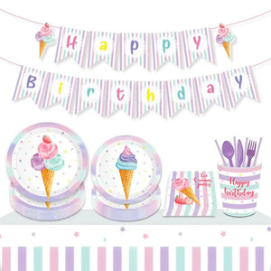 Ice Cream Theme Party Disposable Paper Tableware Set Plate Cup Napkin For Birthday Party Wedding Baby Shower Decoration Supplies Good Vibrations