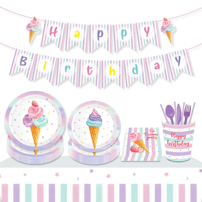 Ice Cream Theme Party Disposable Paper Tableware Set Plate Cup Napkin For Birthday Party Wedding Baby Shower Decoration Supplies Good Vibrations