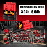 Milwaukee M12 Battery 12.0Ah 12V Rechargeable Battery For Milwaukee M12 Tool 48-11-2402 48-11-2411 48-11-2401MIL-12A-LI Good Vibrations