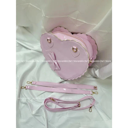 PU Heart Lolita Handbags Girls Bowknots Decor Japanese Shoulder Bags Two Sized Kawaii Shell Purses Cute Pink Messenger Bag Gifts Good Vibrations