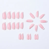 24Pcs Short Square Coffin False Nails French Glitter Wearable Fake Nails Acrylic Full Cover Women Ballet Press on Nails Tips Good Vibrations