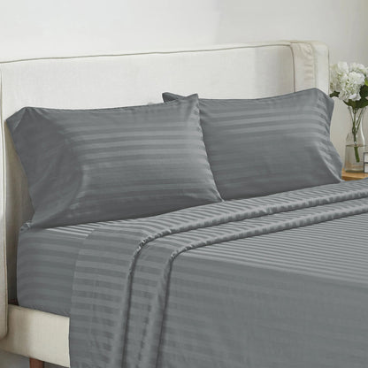 Battilo Bed Sheets 4 Pieces Set Luxury Fitted Flat Sheet with Pillowcases Solid Stripe Bedding Set For Twin Full Queen King Size Good Vibrations