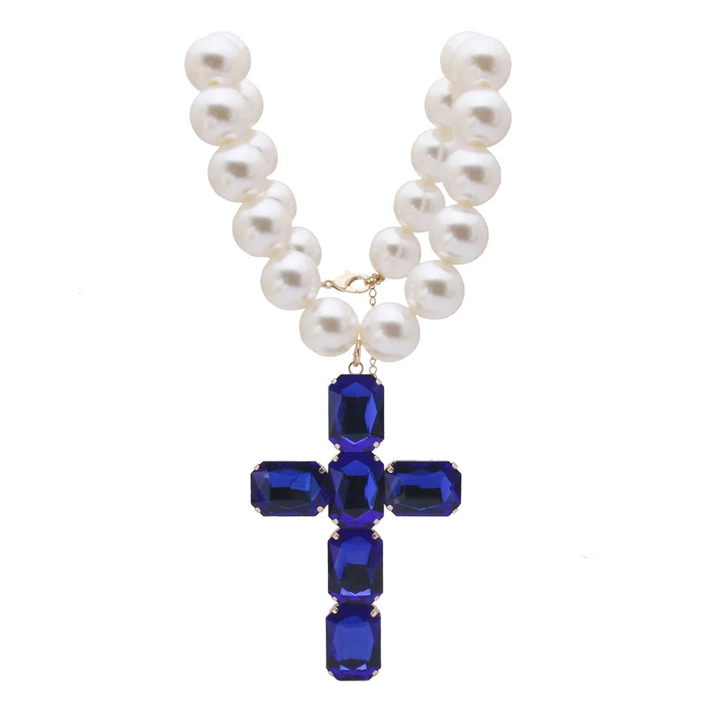 Fashionable and exaggerated large glass cross necklace pendant, luxurious Christmas gift jewelry Good Vibrations