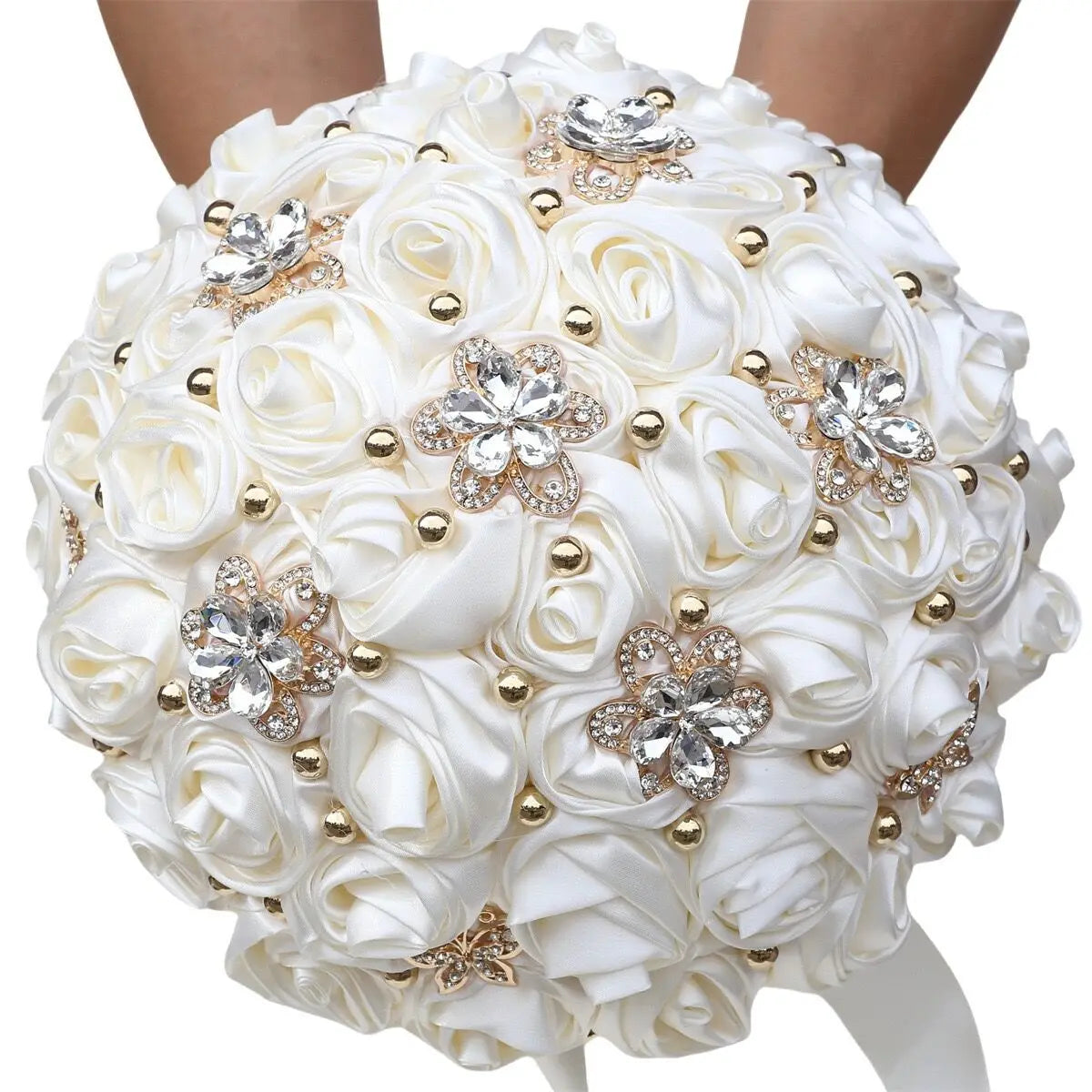 High quality Crystal Bride Waterfall Bouquet Bridesmaids Accessories Handmade Satin Rose Elegant Wedding Flowers Bridal Bouquet Good Vibrations