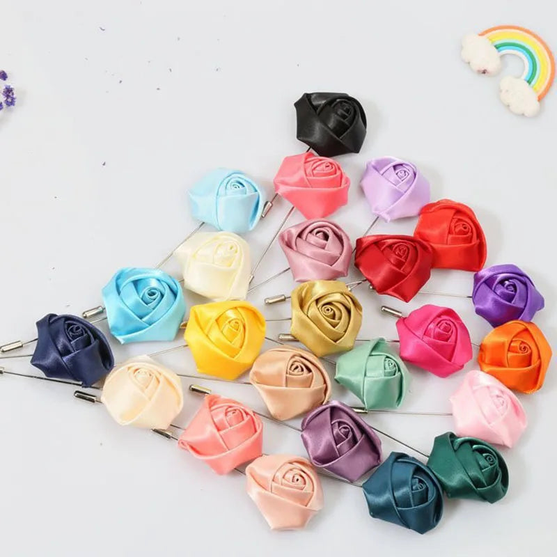Men Boutonnieres for Wedding Groom Corsage Lapel Pins Ribbon Roses Flower Mensuit Buttonhole Brooch Marriage Accessories Good Vibrations