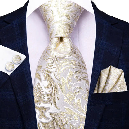 Men's Ties White Sliver Hanky Cufflinks Set Silk Neck ties For Men Wedding Party Business Mens Tie 2022 New Fashion Brand Hi-Tie Good Vibrations