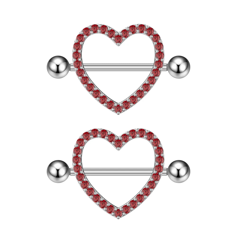 2pcs Both Sides Screwed Heart Nipple Ring for Women Girls 14G Stainless Blue Pink Zircon Sexy Nipple piercing nombril Nipple Bar Good Vibrations