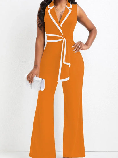 Women's Overalls Outfits Full Length New Fashion 2025 Summer V Neck Elegant Sleeveless Office Lady Jumpsuit Wide Leg Pants Good Vibrations