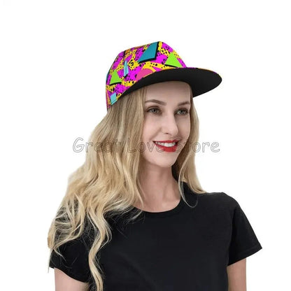 Retro 80s 90s Flat Bill Hat Unisex Snapback Baseball Cap Hip Hop Style Flat Visor Blank Adjustable Black Good Vibrations