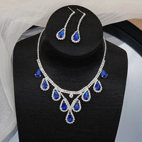 Bridal Wedding Jewelry Women Silver-Plated Rhinestone Long Earrings Dress Accessories Bridesmaid Delicate Crystal Necklace Set Good Vibrations Adult Super Store