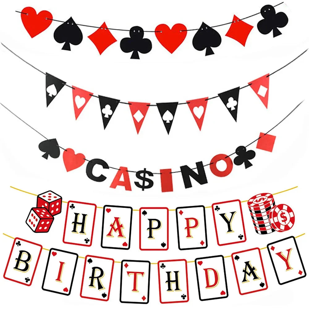 Casino Poker Birthday Theme Party Decorations Casino Happy Birthday Banner Poker Garland for Casino Night Poker Events Supplies Good Vibrations