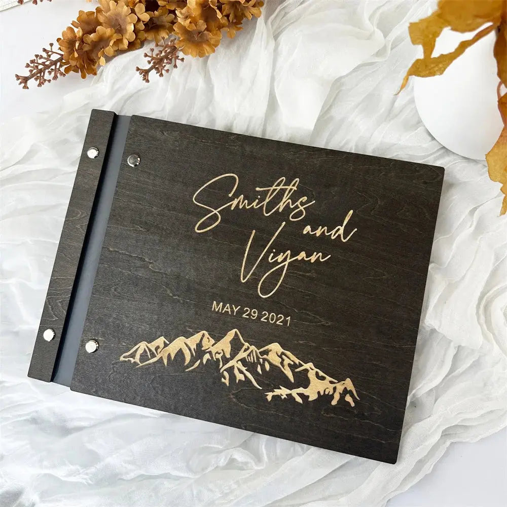 Personalized Guest Book Wedding Album Memory Wooden Adventure Rustic Unique Photo Album For Custom Name Marriage Wedding Gift Good Vibrations