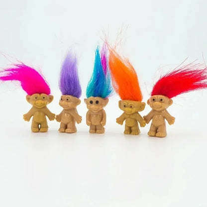 10Pcs/Bag Mini Trolls Dolls Anime Action Figure Colorful Hair Family Members Model Collection Kids Toys for Children's Gift 2025 Good Vibrations