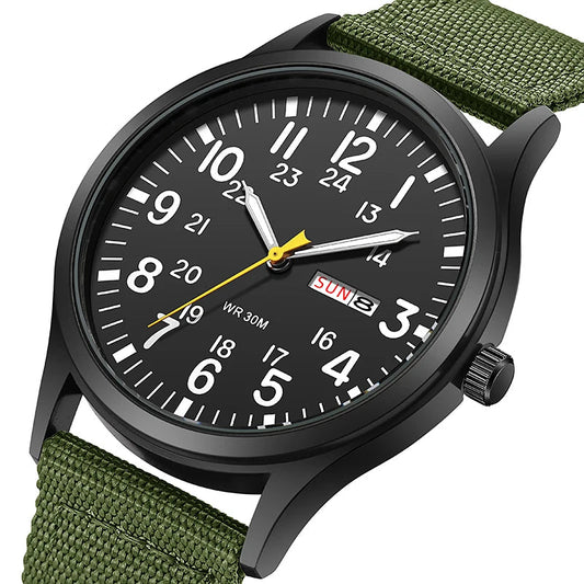 2024 TPW Field Watch Easy Reading Fabric Strap 24 Hours Display Quartz Movement Good Vibrations