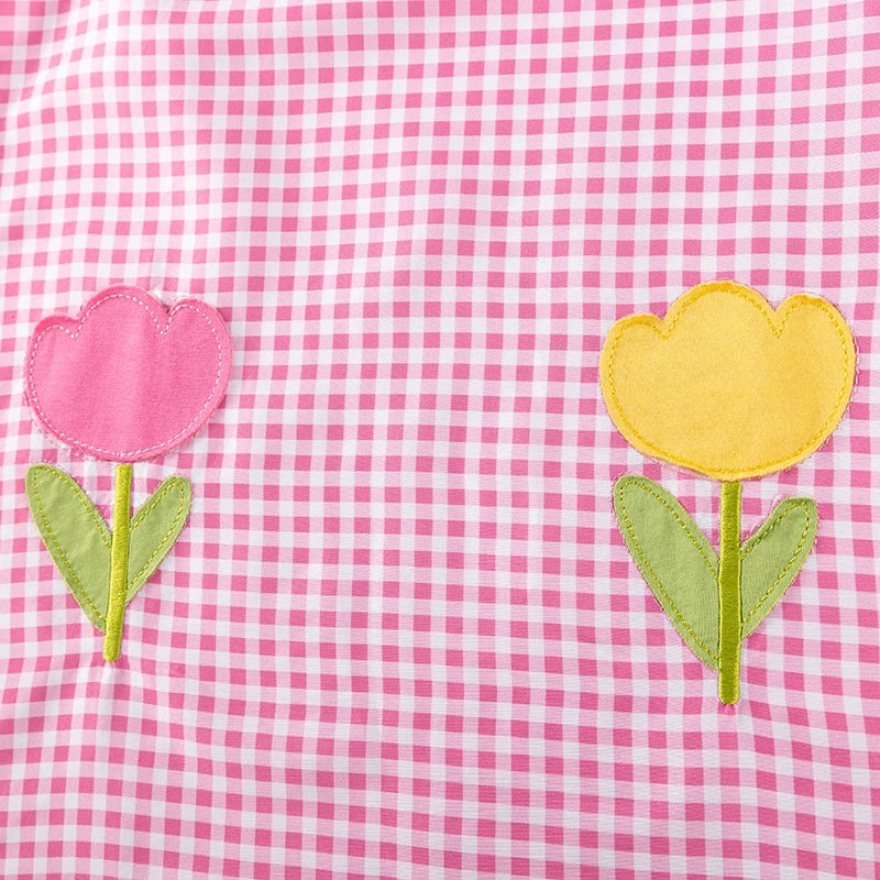 Little maven 2026 Summer Children's Clothing Baby Girls Cartoon Casual Plaid Flowers Pink Princess Dresses Kids Clothes Good Vibrations