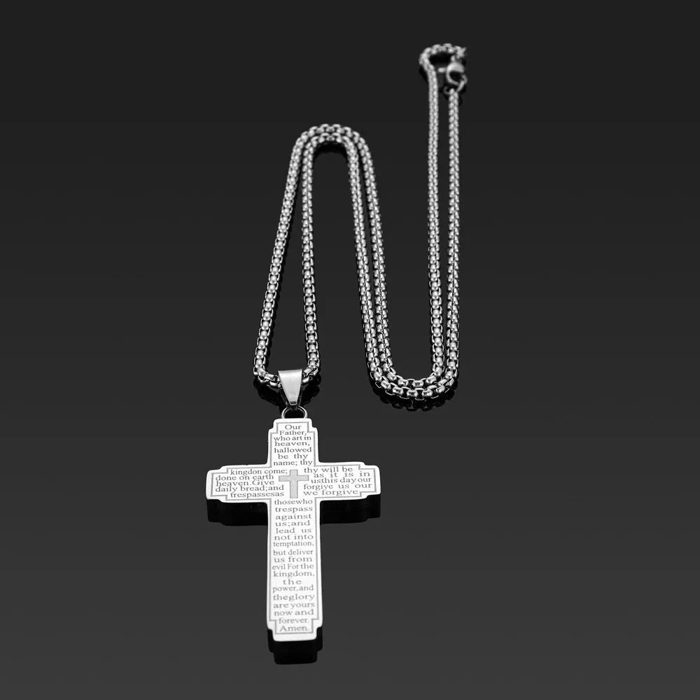 TrendMen Hiphop Rock Crucifix Cross Stainless Steel Pendant Necklaces For Men Boys Black Metal Clavicle Chain Party Jewelry Gift Good Vibrations