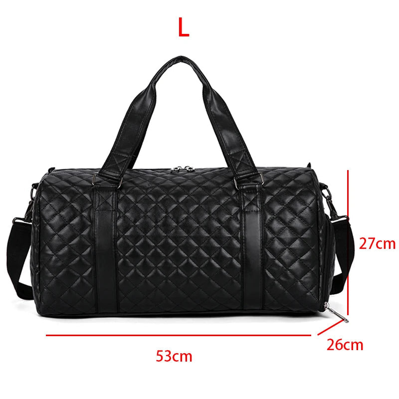Duffle Tote Gym Fitness Bags for Woman PU Leather Handbag Travel Luggage Shoulder Sports Shoes Pocket Weekend Crossbody Bags Good Vibrations
