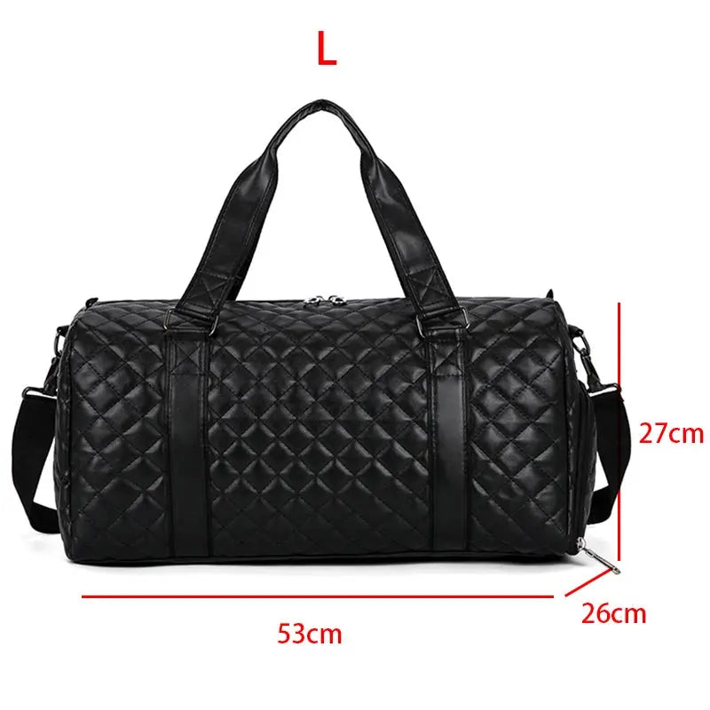 Duffle Tote Gym Fitness Bags for Woman PU Leather Handbag Travel Luggage Shoulder Sports Shoes Pocket Weekend Crossbody Bags Good Vibrations