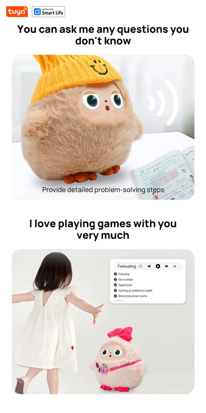 Tuya AI Plush Toy w/Smart Voice & LED Eyes,Interactive Companion for Kids/Adults,Gift-Ready Rechargeable E-Pet open up fun life Good Vibrations