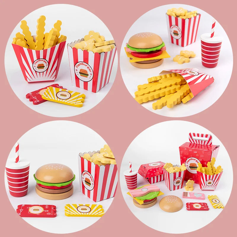Baby toy Kitchen toys Burger Set Real life Cosplay Monterssori Educational Wooden toys for Children Party Game Christmas gift Good Vibrations