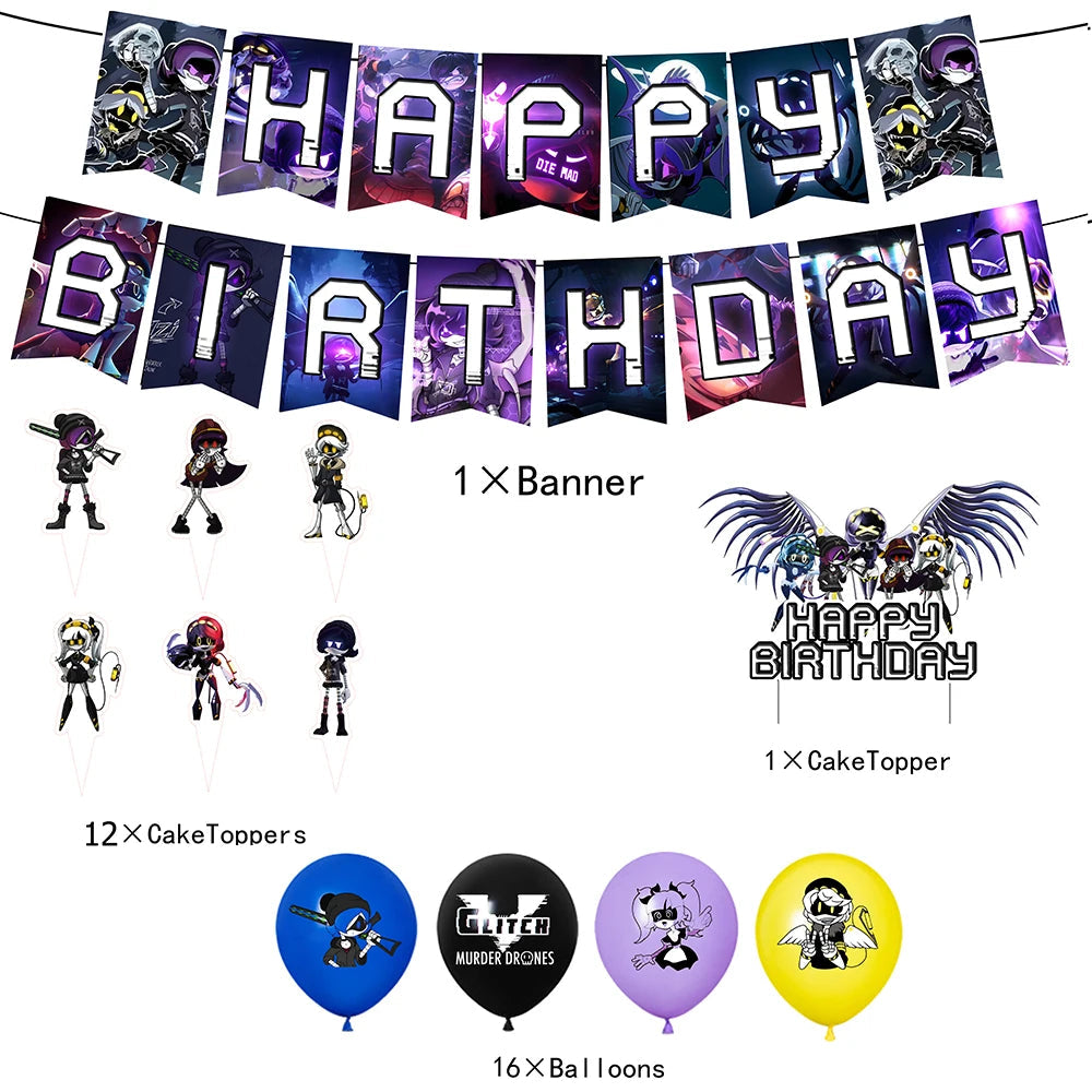 Murdered Drones Birthday Party Decoration Balloon Backdrop Cake Topper Murdered Drones Birthday Party Supplies Baby Shower Good Vibrations