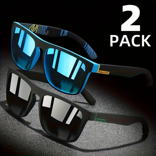 2pcs Square Polarized Sunglasses Anti Glare Sun Shades For Summer Party Vacation Travel Driving Fishing Good Vibrations