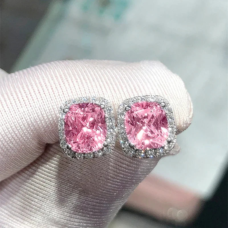 Ne'w Bright White/Yellow/Pink CZ Stud Earrings for Women Fashion Contracted Jewelry High Quality Wedding Engagement Good Vibrations