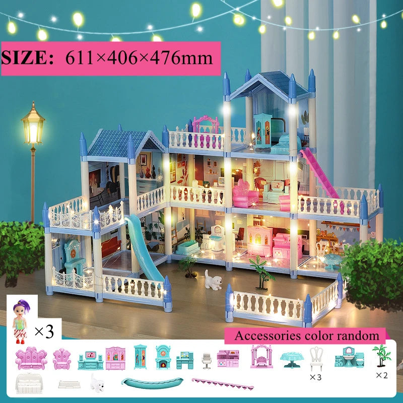 Doll Houses 3D Assembled DIY Miniatures Dollhouse Accessories Villa Princess Castle with LED Light Girl Birthday Gift Toy House Good Vibrations