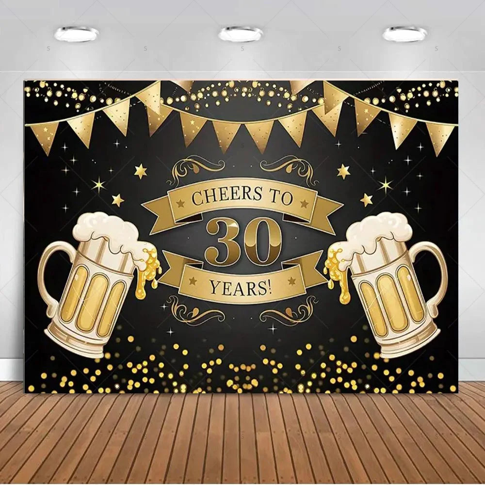 30th Birthday Party Decor Background Pink Black Gold Glitter Woman Man 30 Years Old Photography Backdrop Supplies Adult Gifts Good Vibrations
