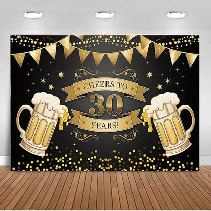 30th Birthday Party Decor Background Pink Black Gold Glitter Woman Man 30 Years Old Photography Backdrop Supplies Adult Gifts Good Vibrations
