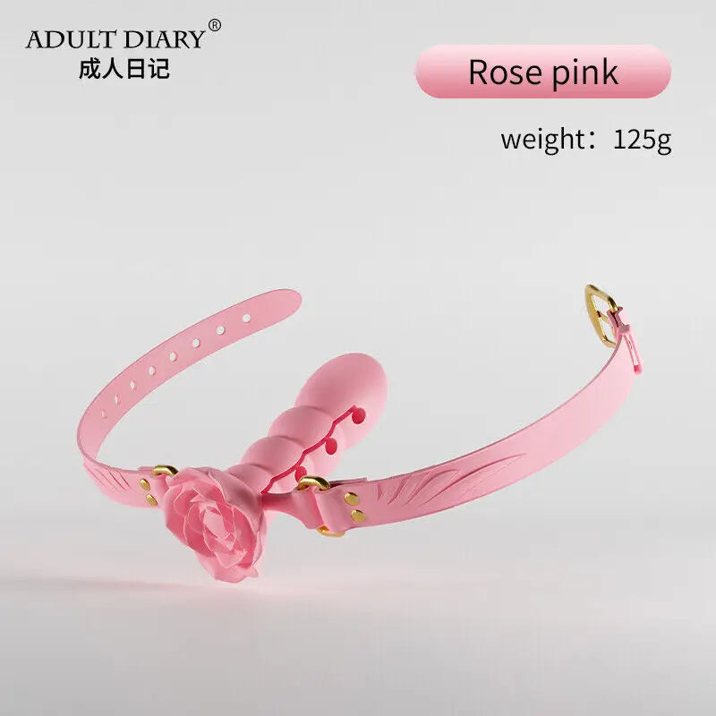 Silicone Rose Mouth Gag Extender Ball Oral Fixation Erotic Toys PU Harness Strap Belt Bdsm Bondage Costume Face Mask Adult Games GOOD Vibrations