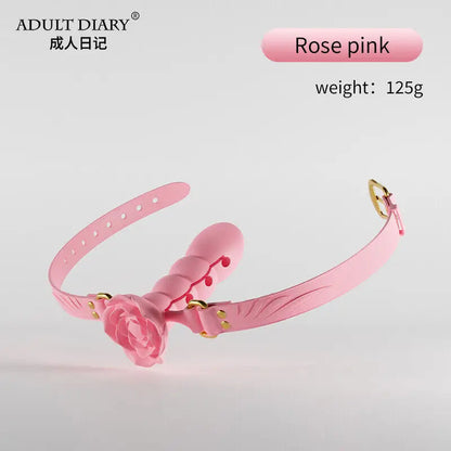 Silicone Rose Mouth Gag Extender Ball Oral Fixation Erotic Toys PU Harness Strap Belt Bdsm Bondage Costume Face Mask Adult Games GOOD Vibrations