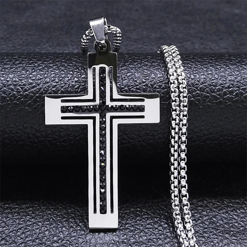 Catholic Crucifix Cross Necklace for Women Men Stainless Steel Christian Religious Male Chain Jewelry colar masculino N4943 Good Vibrations