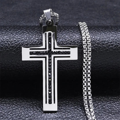 Catholic Crucifix Cross Necklace for Women Men Stainless Steel Christian Religious Male Chain Jewelry colar masculino N4943 Good Vibrations