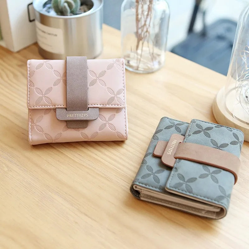 Explosive purse female Korean PU plaid buckle simple multi-card folding triple fold bag large capacity student ladies daily trav Good Vibrations