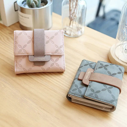 Explosive purse female Korean PU plaid buckle simple multi-card folding triple fold bag large capacity student ladies daily trav Good Vibrations