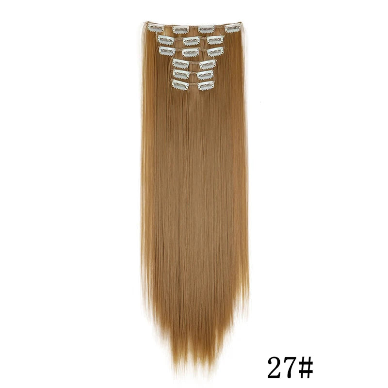 Synthetic Clips in Hair Extensions Long Straight Hairstyle Blonde Black Hairpieces Heat Resistant False Hair Daily Use Good Vibrations