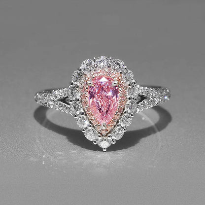Pink Cubic Zirconia Ring Suitable for Women's Engagement Wedding Luxury Accessories Sparkling Silver Fashion Jewelry Good Vibrations