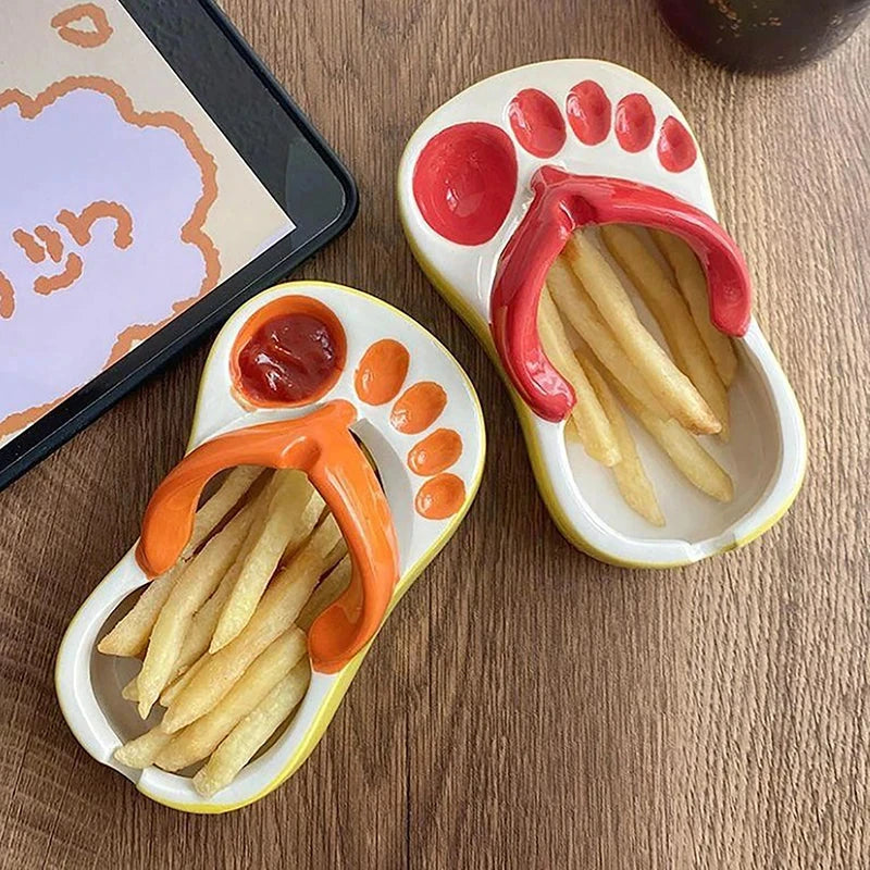 Lovely Flip Flops Ketchup Soy Sauce Dipper Portable Ceramic Salad Saucer Dipping Bowl Cute Mini Snacks Plate Seasoning Container Good Vibrations