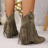 Short-thigh Boots Autumn New Pointed Toe Sleeve Metal Buckle Non-slip Wear-resistant Block Heel Shoes Good Vibrations