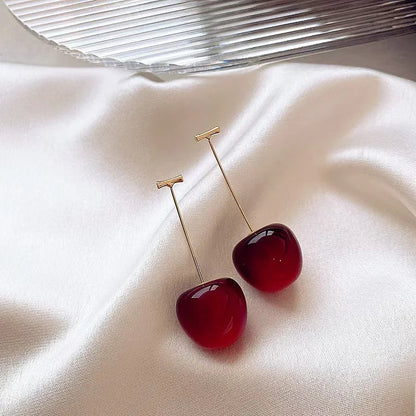 Sweet Red Cherry Earrings Ladies Fashion Delicate Fruit Design Drop Dangle Earrings Wedding Party Korean Ear Jewelry Gift Good Vibrations