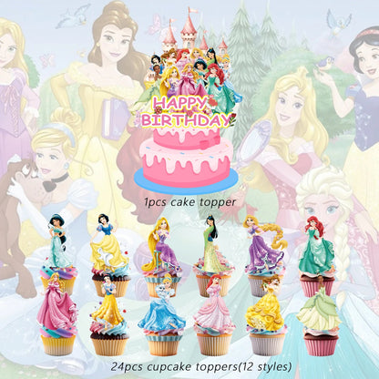 25pcs Princess Cake Topper、Cupcake Toppers, Princess Birthday Decorations，Princess Theme Party Supplies, Princess Birthday Decor Good Vibrations